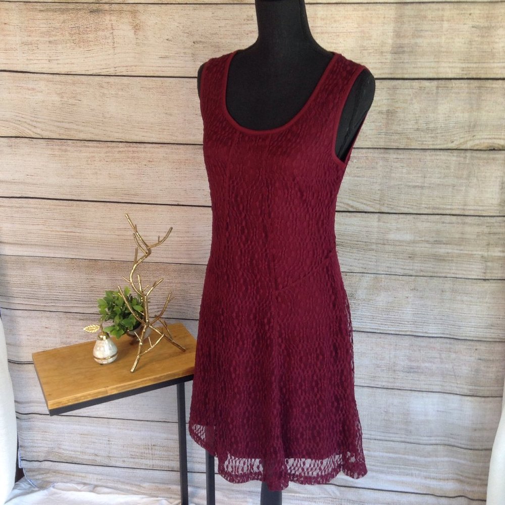 Maroon Alfani Lace Lined Skater Dress